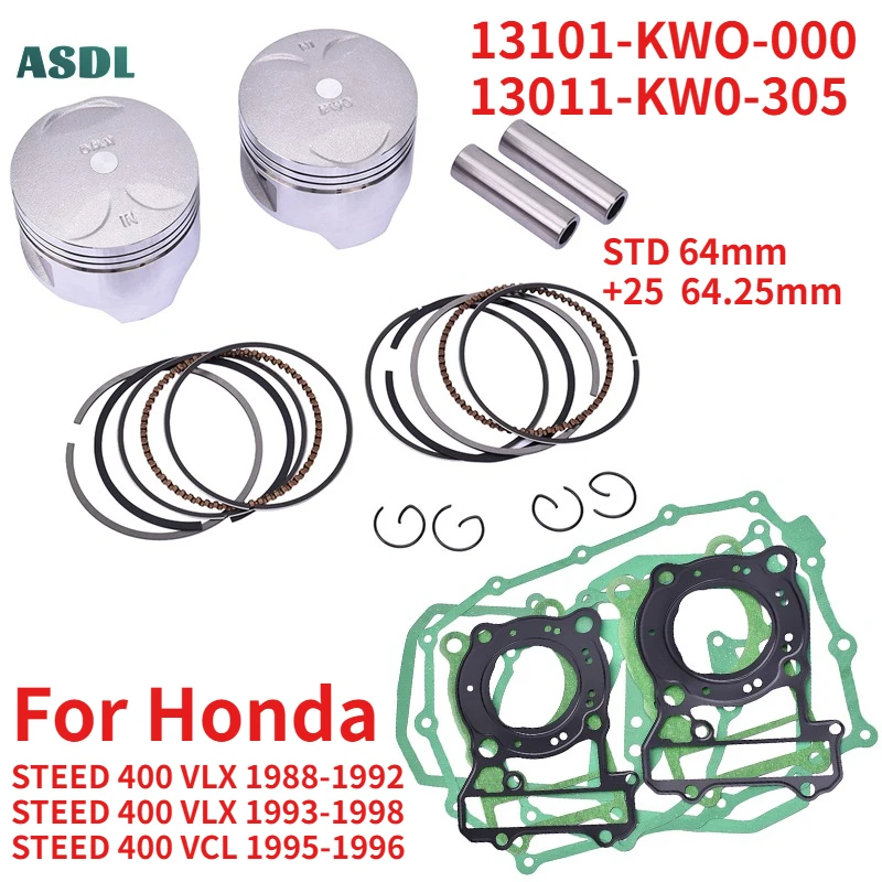 

400cc Motorcycle Overhaul Gasket Mat Repair Pad Set and Piston Rings Kit For Honda STEED 400 VLX 1988-1998 STEED400 VCL 95-1996