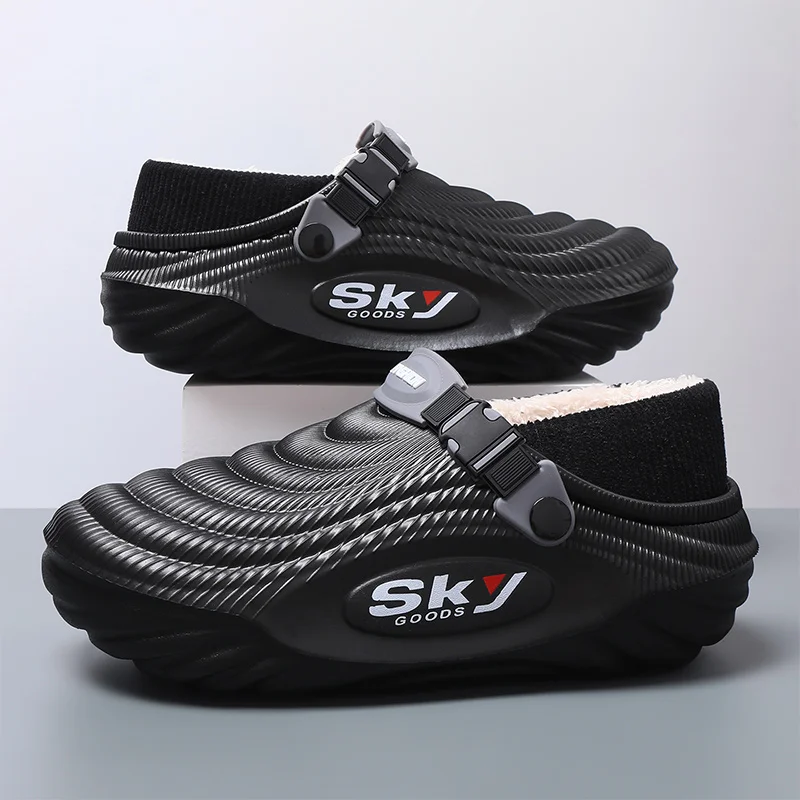 

Мужские уличные пляжные тапочки на хлопковой подкладке на осень и зиму, нескользящие повседневные слипоны на мягкой подошве для удобной носки