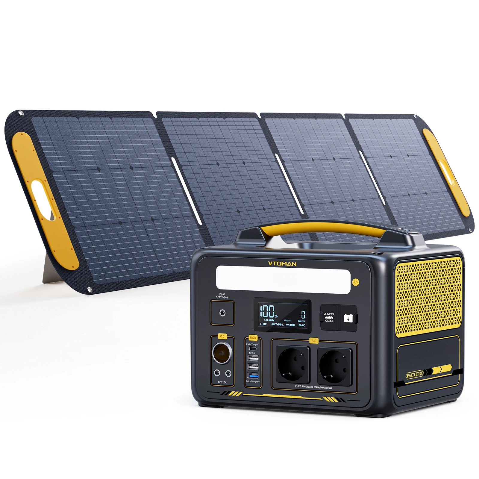 VTOMAN JUMP 600X Kraftwerk mit VS200 Solarpanel 299Wh Solargenerator LiFePO4 1200W Spitzenleistung Notstrom-Backup