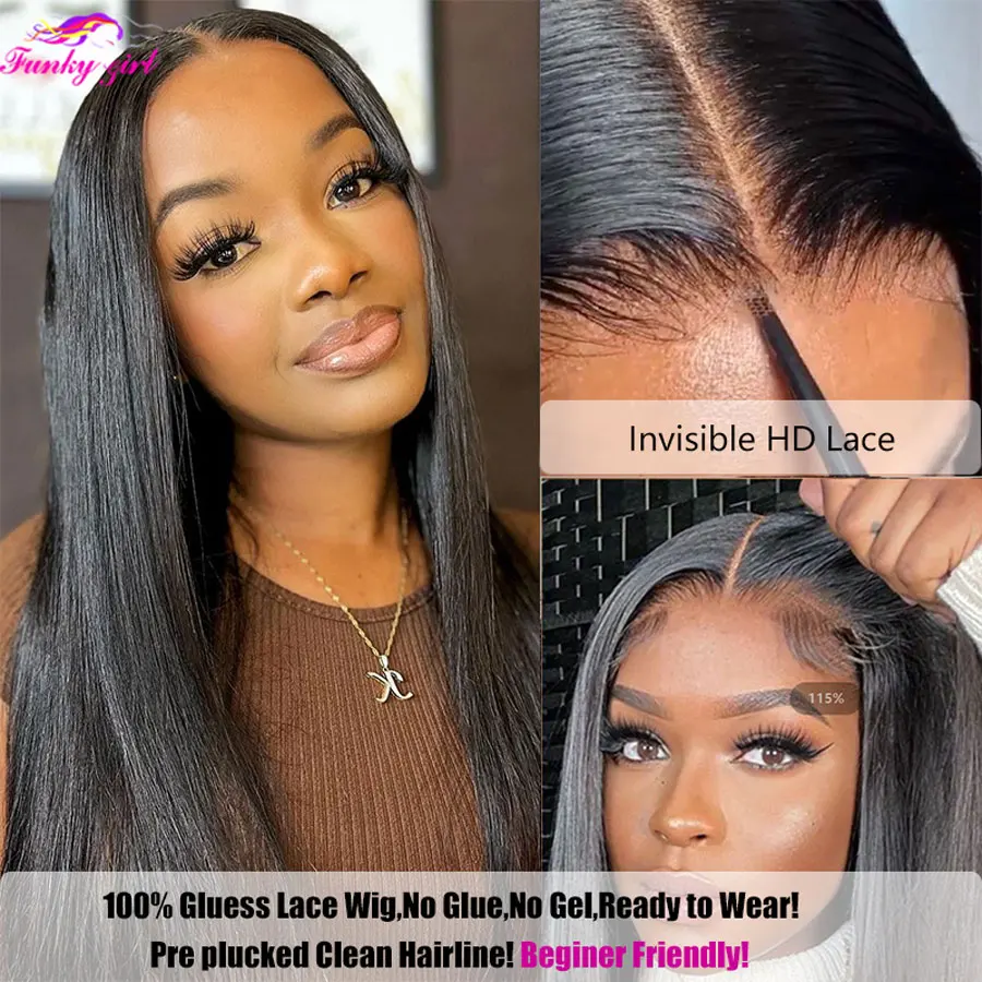 34 Inch 13x6 Transparent Lace Front Human Hair Wigs Brazilian Straight Glueless 13x4 Lace Frontal Wig for Black Women Preplucked