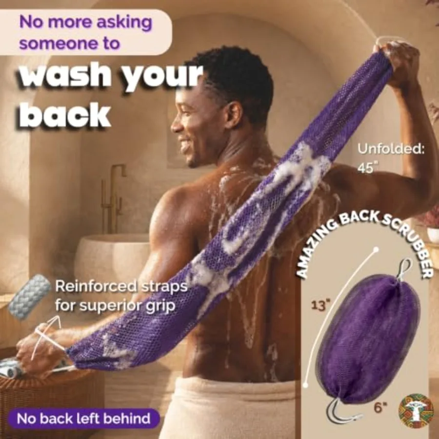 Authentic African Net Sponge and Loofah, Sapo - Exfoliating Bath Sponge, Body and Back Scrubber for Women and Men, Skin Smoothe view 3