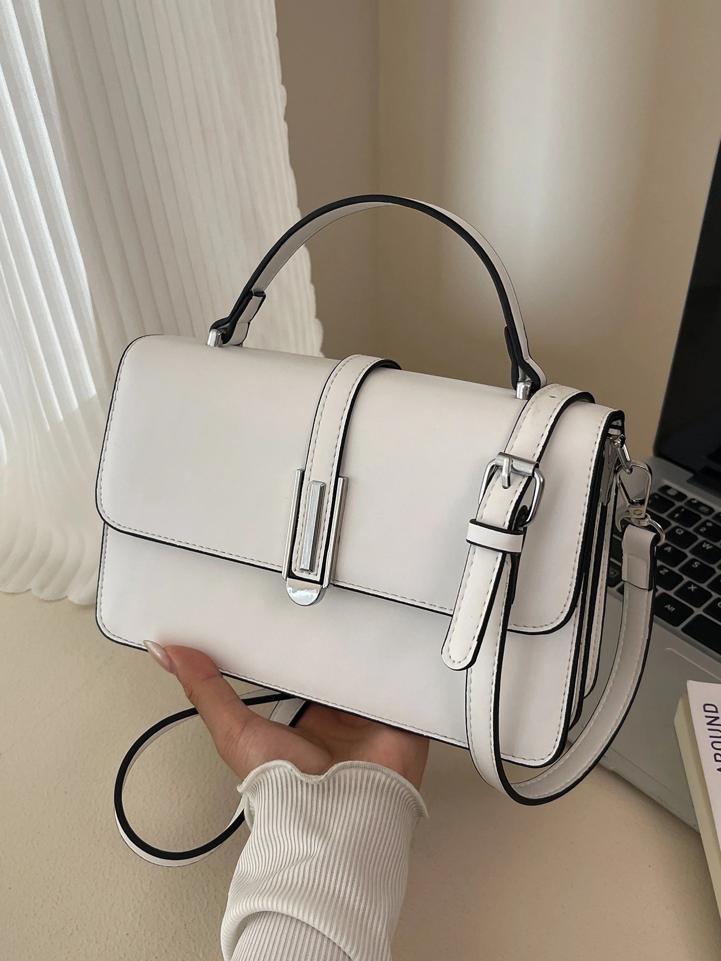 

Flap Rectangle Women's Bag Summer New Korean Magnetic Snap Casual Handbags Fashion High End Solid PU Commute One Shoulder Bag