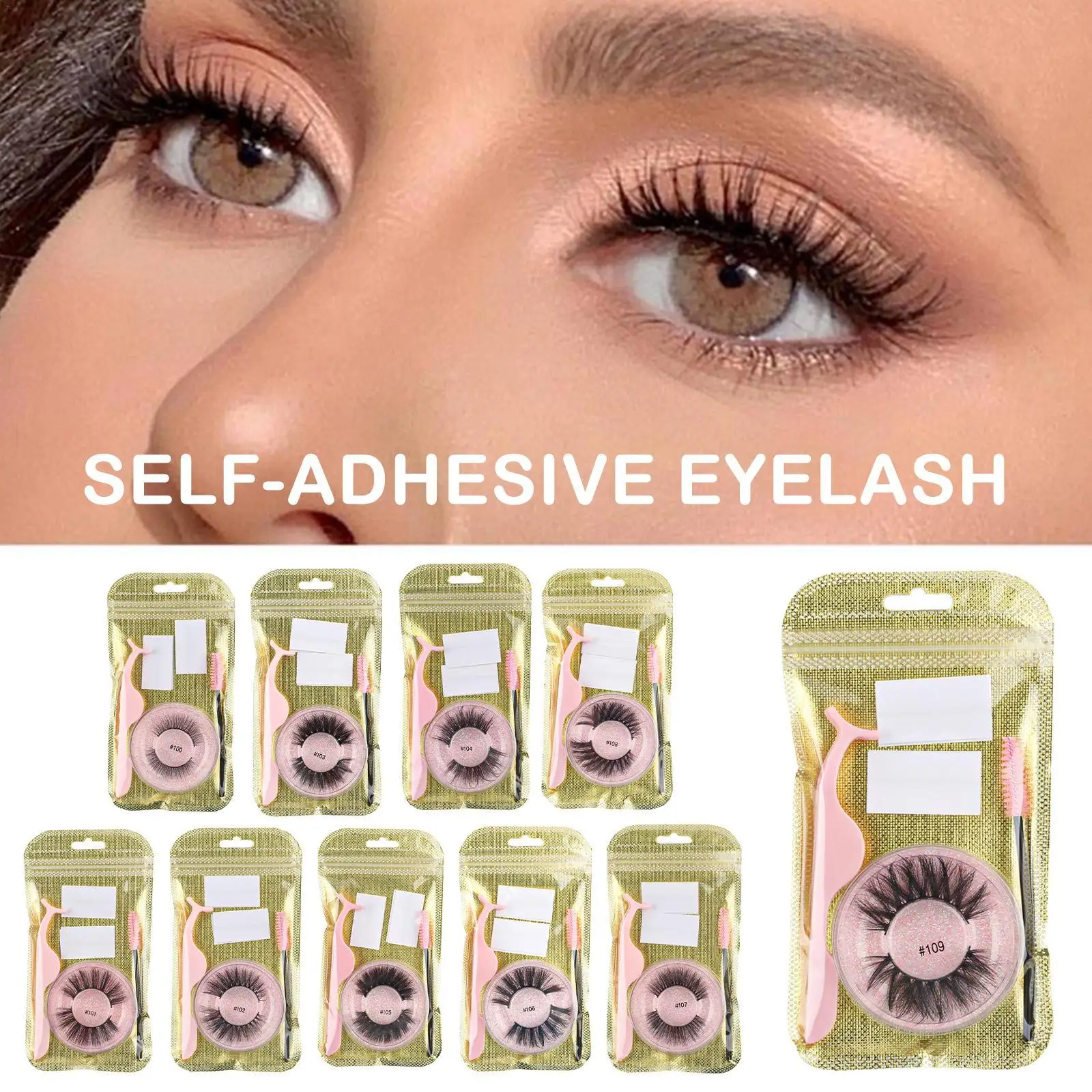 Self-Adhesive Glue-Free Fake Eyelashes Reusable Natural False Eyelashes Suit Eyelash Extensions Full Striped Lashes Eye Makeup