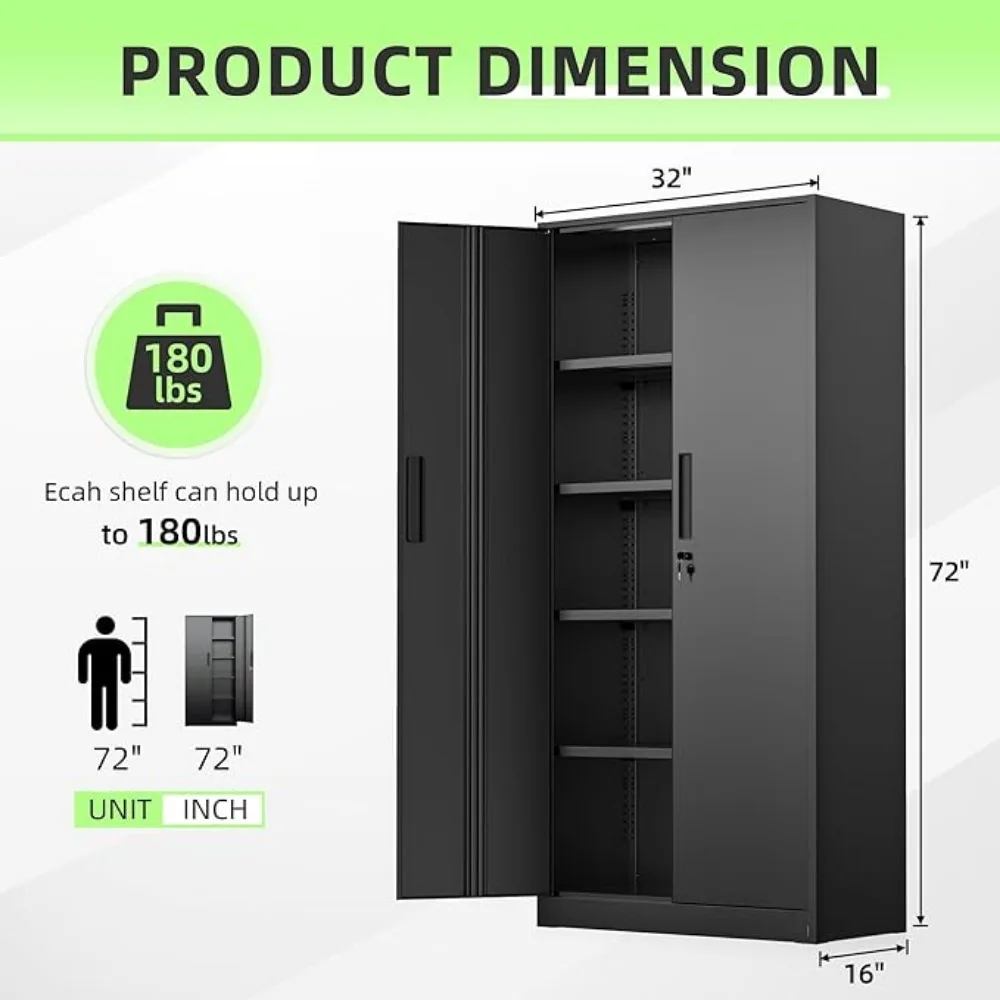 Metal Garage Storage Cabinet, Locking Doors & Adjustable Shelves Tall Storage, Heavy Duty Steel Tool Cabinet for Home