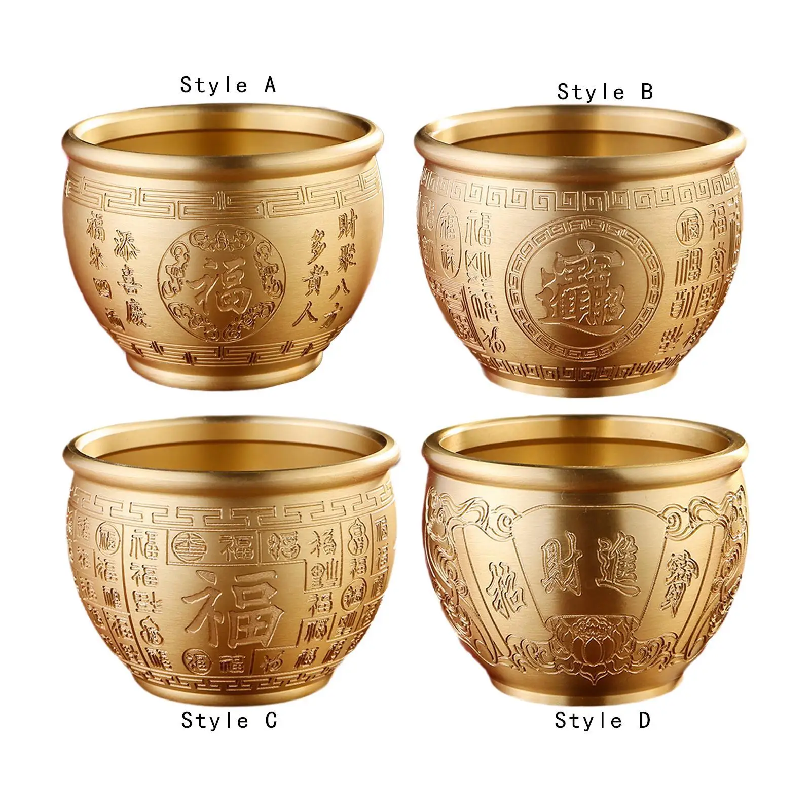 Golden Chinese Treasure Bowl Brass Feng Shui Decor Money Drawing Cornucopia Bowl with Blessing Characters for Home Office Lunar