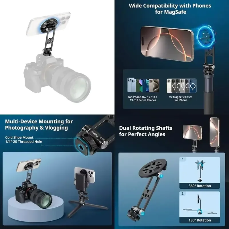 

【CHIMU HOME】Rotatable Adjustable Phone Tripod Adapter, Magnetic Cold Shoe Mount Holder
