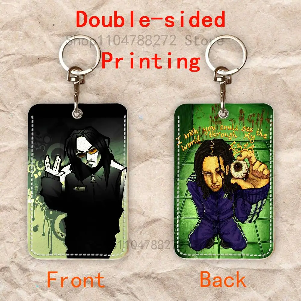 J-Jonathan D-Davis Rectangle Card Case Keychain Access Card Bag Key Tag Ring Leather Card Holder Key Ring Access