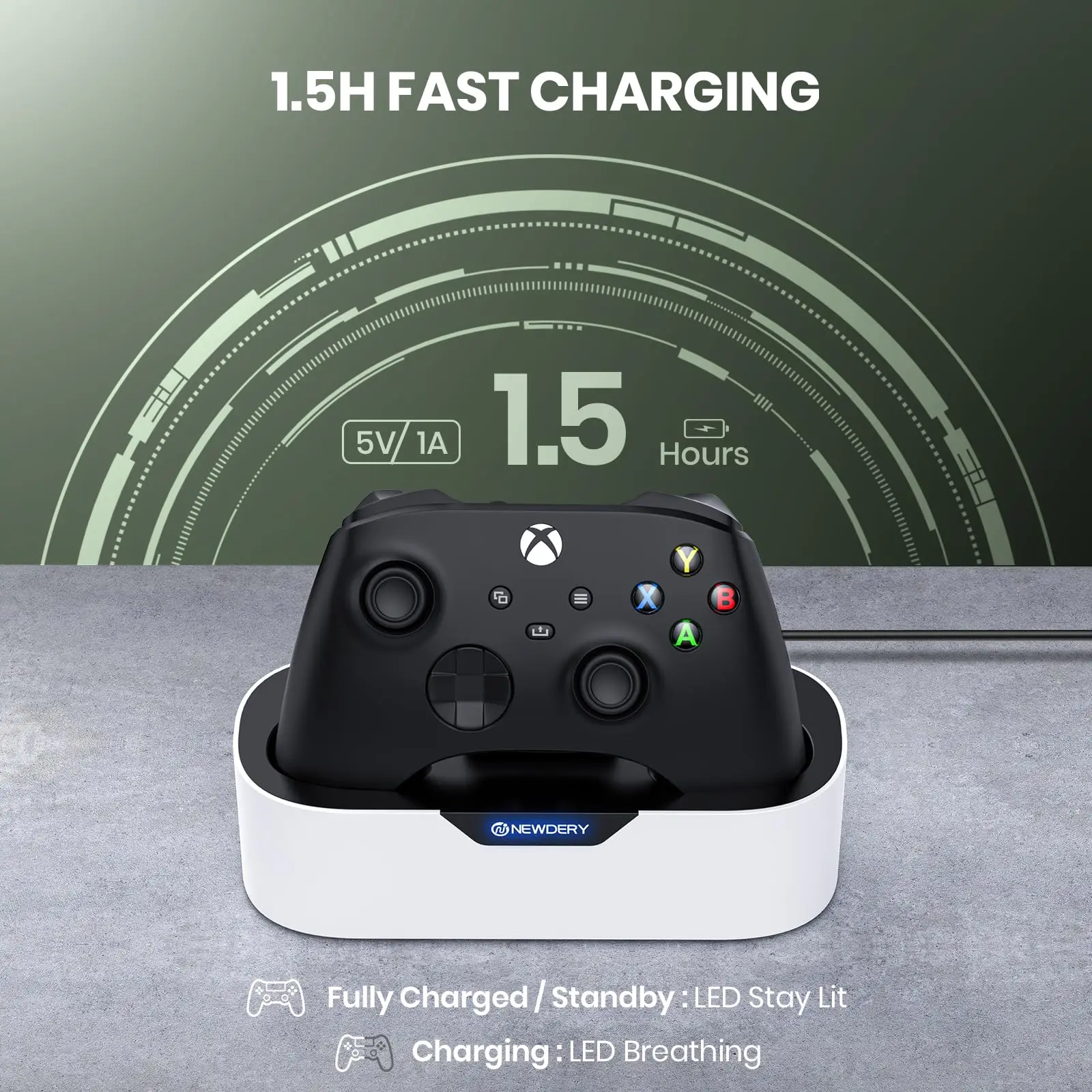 NEWDERY Solo Charger Station for Xbox Wireless Controllers, Fast Charging Dock Single Charging Stand for Xbox One/Series X|S