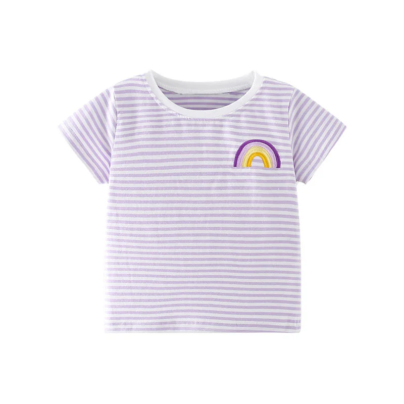 

Striped 2-7T Rainbow Applique Summer Girls T Shirts Short Sleeve Kids Tees Tops Baby Costume Children's Clothes Shirts