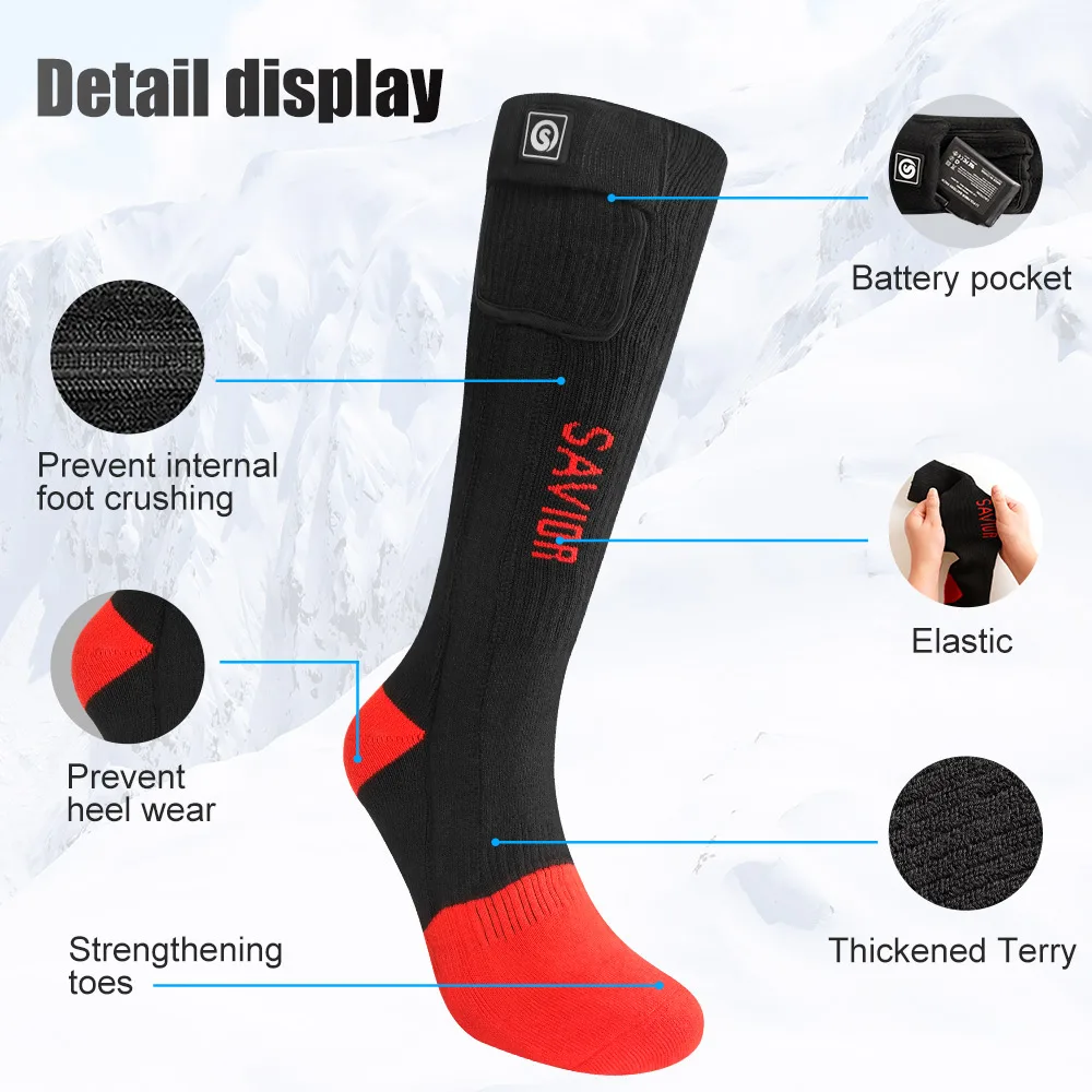 DAY WOLF Merino Wool Ski Socks Akumulatorowe ogrzewanie Mężczyźni Kobiety Outdoor Hiking Socks Thicken Terry Warm Knee High Long Socks