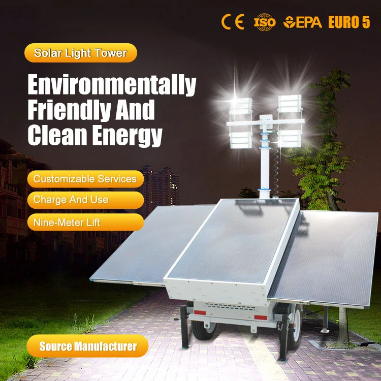 Outdoor Solar Powered Mobile Trailer Type Light Tower with LED Lamps for Construction