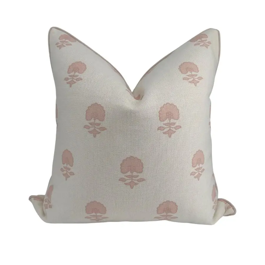 

Lauderdale Floral Block Print Pillow Cover Blush Pink and OffWhite Decorative Throw Pillow Cover Grandmillennial Home Decor, 20