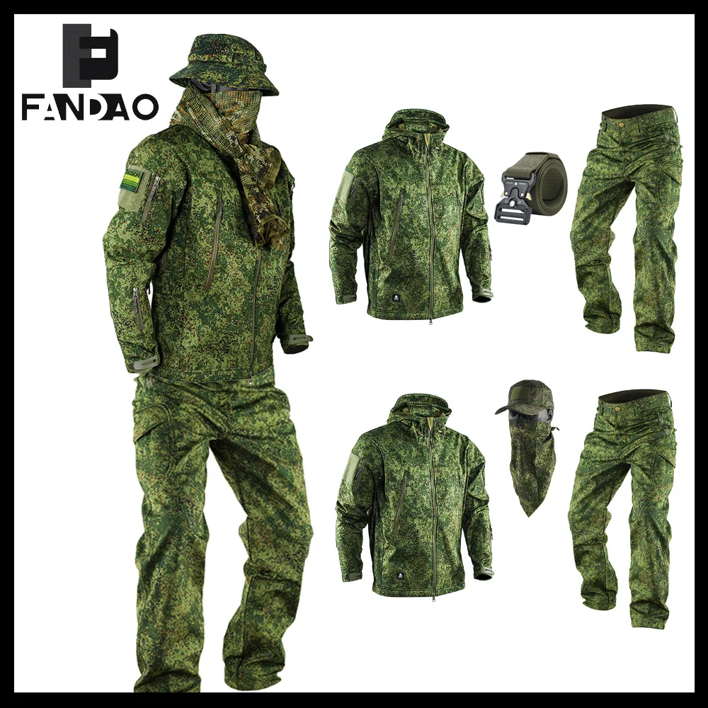 Tactical Russian Camo Combat Uniform Winter Fleece Warm Windproof Working Clothing Suit  Outdoor CS Airsoft Training Equipment