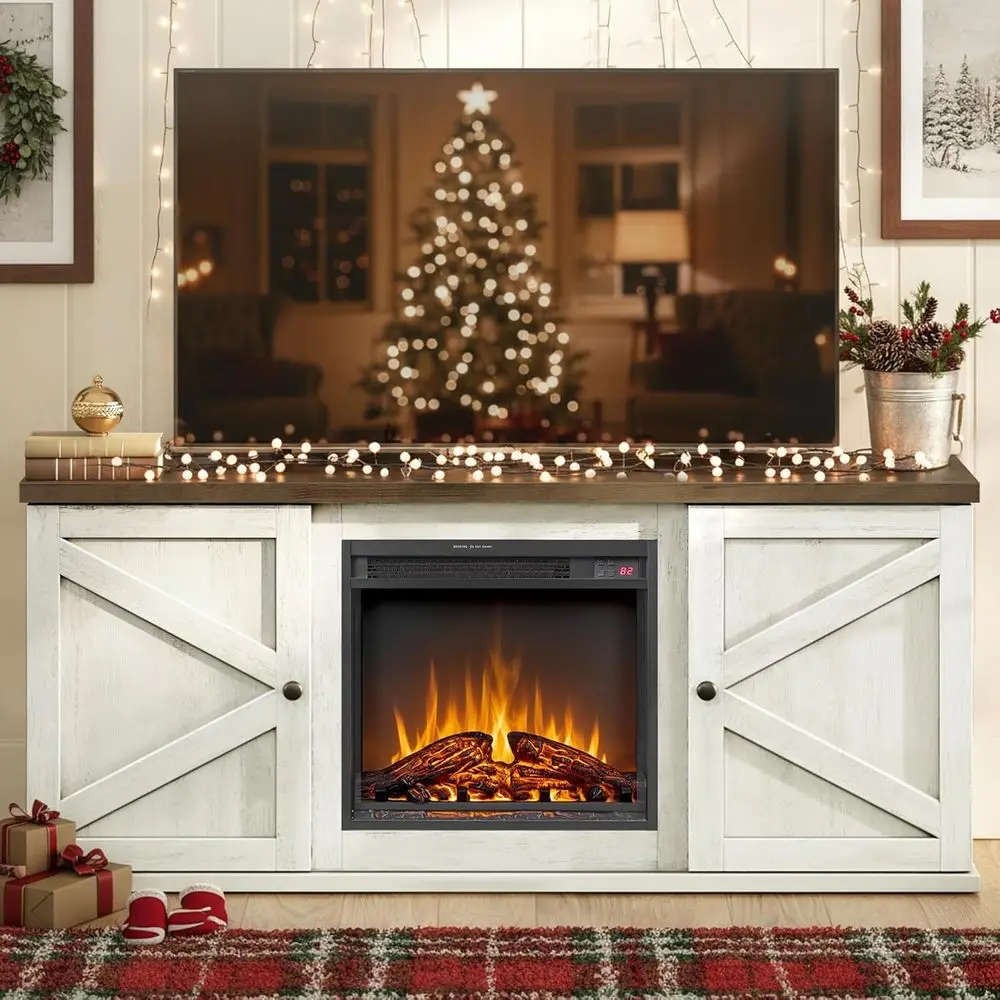 

Fireplace TV Stand for TVs up to 65 Inches, 18-Inch Electric Fireplace with Remote, Farmhouse Entertainment Center, Media Consol