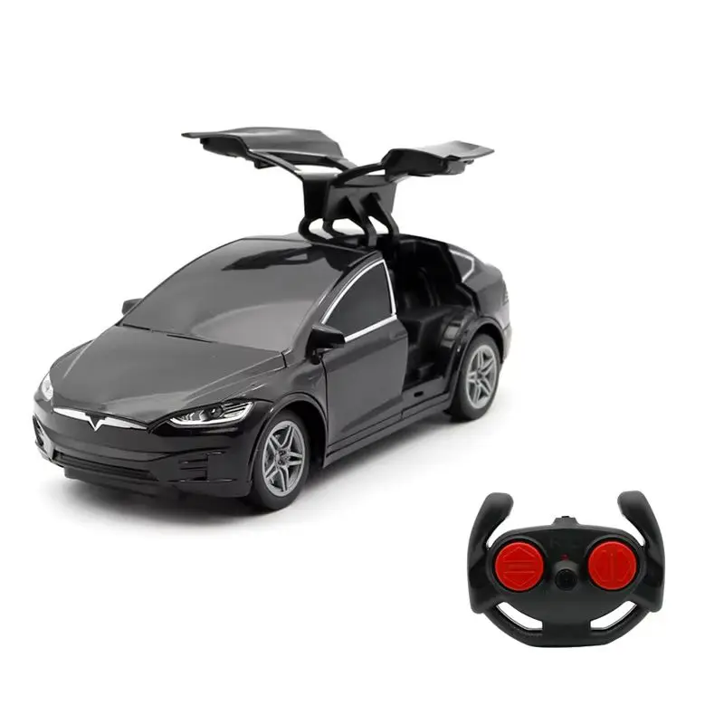 1:24 Tesla Rc Car 4-Channel Drfit Remote Control Car With Lights Simulation Double Doors Plastic Model Children'S Toy Car Gift
