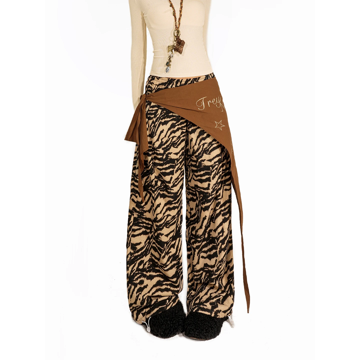 European American Sweet Cool Hot Girl Striped Women's Pants Autumn New Layered Butt Curtain Tie Loose Versatile Trousers Ladies