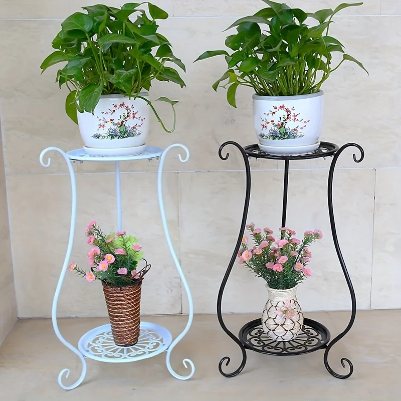 1pc Rack Indoor And Outdoor Simple European Double-layer Flower Rack Flower Pot Living Room Multi-layer Floor-to-ceiling Rack