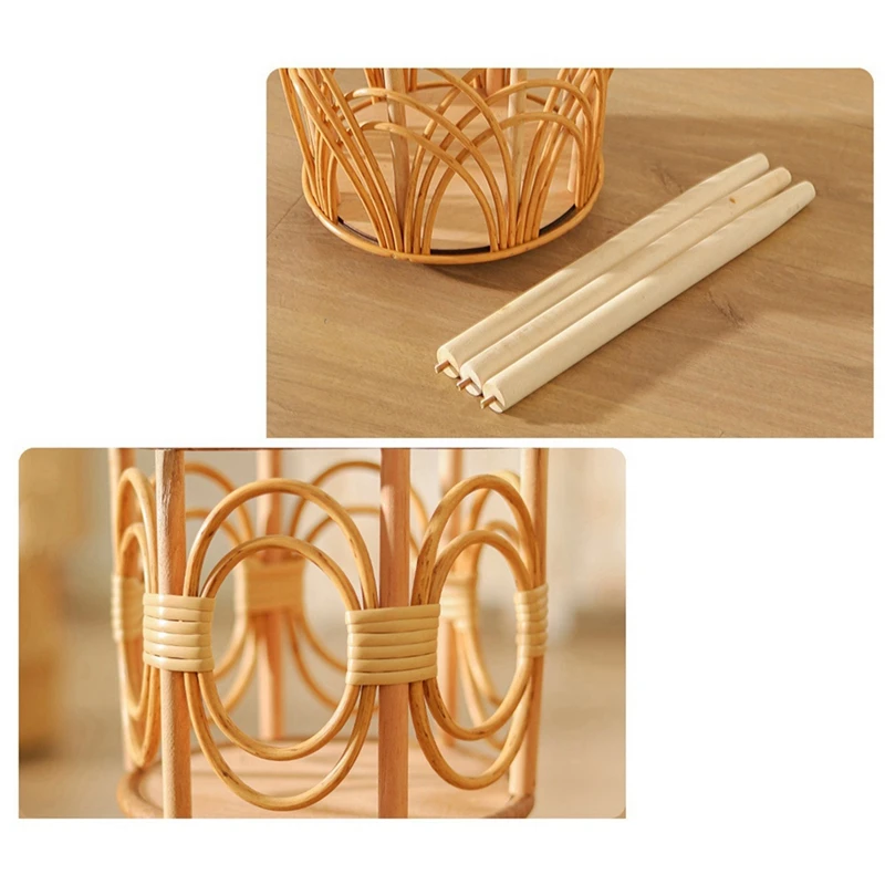 Rattan Indoor Plant Stand Straw Woven Flowers Pot Holder Stool with Legs Floor Planter Baskets Rack Wooden Plant Shelf B-AT35 view 6