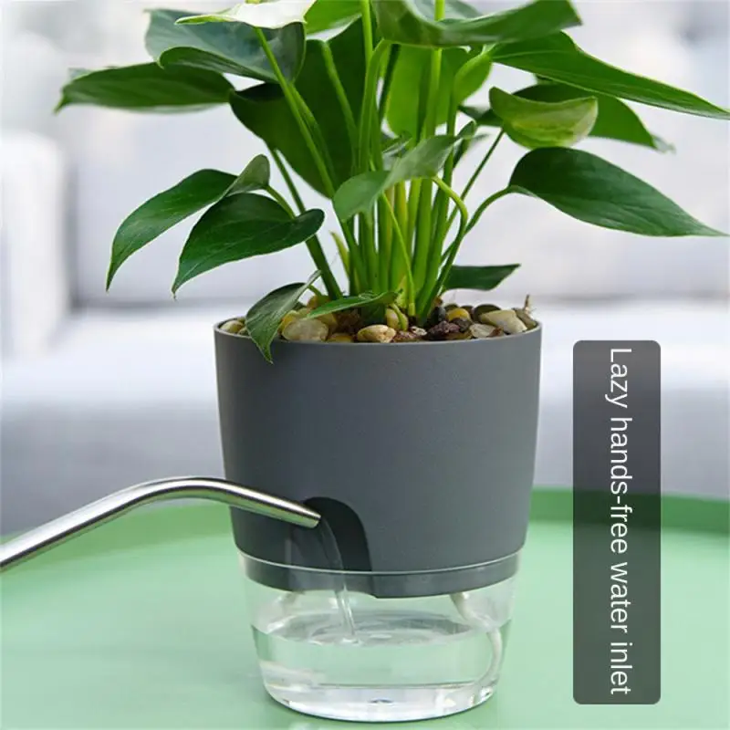 Transparent Double Layer Plastic Flower Pot  Automatic Water Absorption Flowerpot With Cotton Rope Home Garden Hydroponic Pots