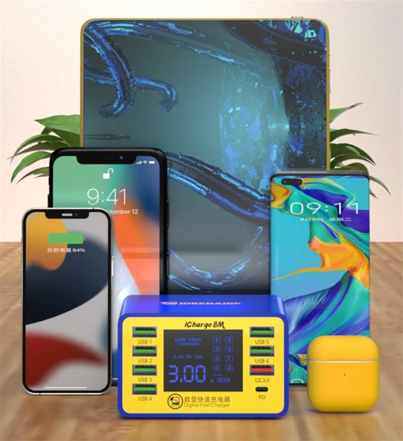 MECHANIC iCharge 8M QC 3.0 USB Smart Charge Support Fast-charging With LCD Digital Display Multi-Port Charger For Tablet Phone