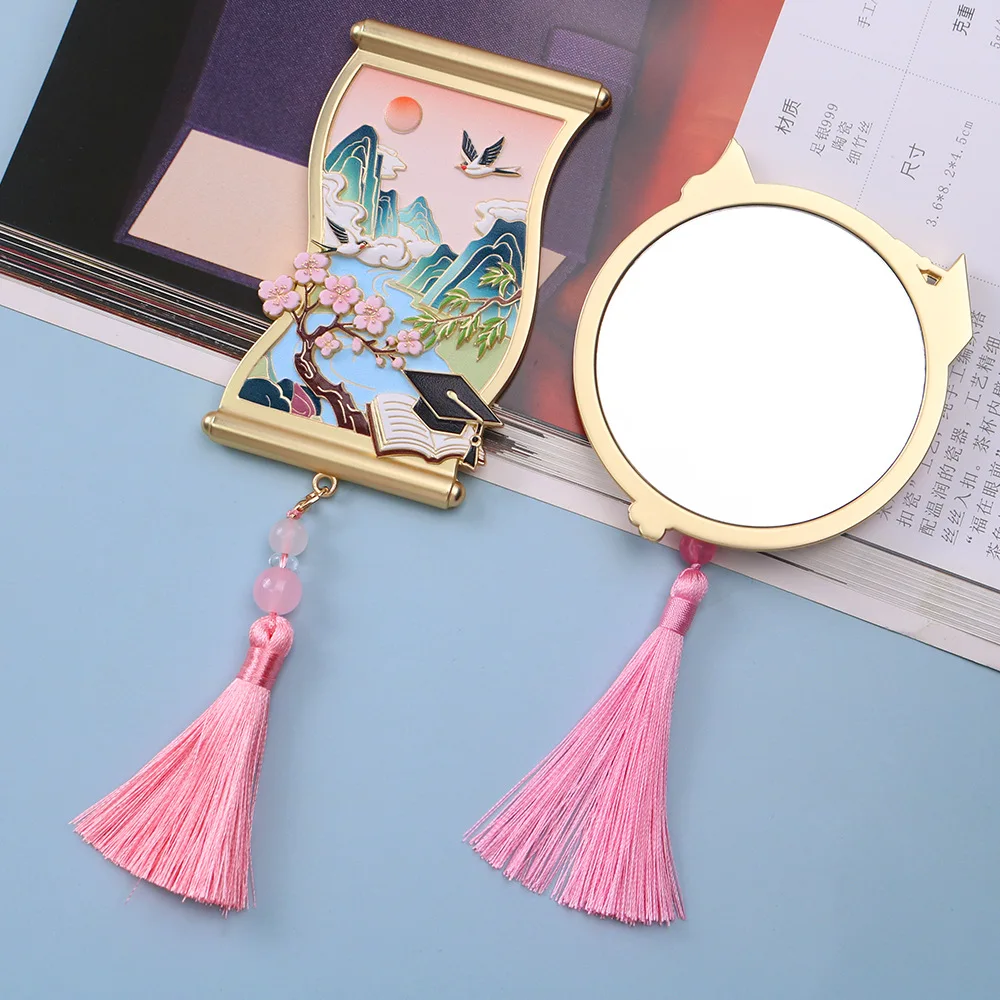 مرآة حمل معدنية عتيقة لتدفق المياه على نهر الجبال، هدية موسم التخرج المحمولة، مرآة محمولة للسفر