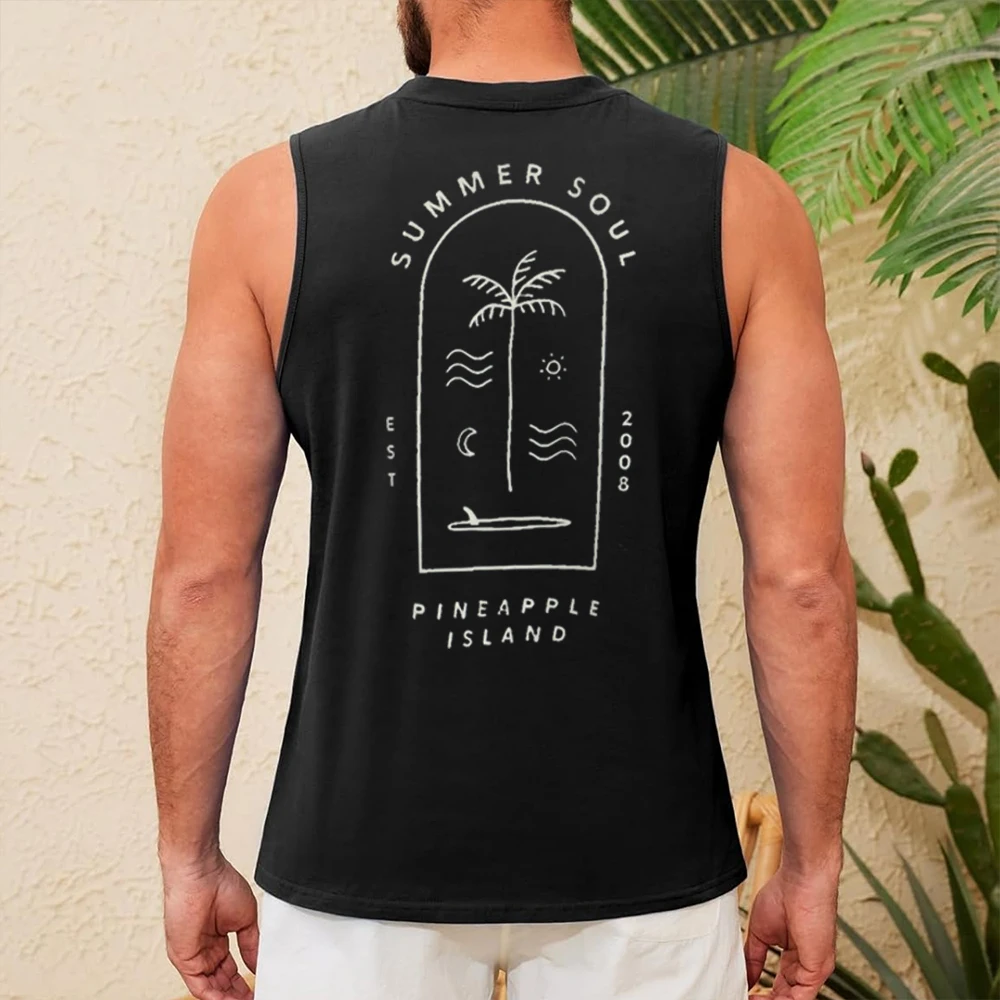 Camiseta sin mangas para vibraciones de verano, serigrafía de surf de Pineapple Island | Chaleco moderno para hombre y mujer hecho de algodón orgánico, surfista