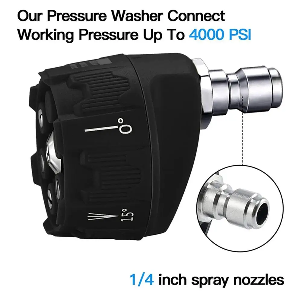 4000Psi 6 in 1 Universal High Pressure Washer Spray Nozzle 0 15 25 40 Degree Rotation Watering Rinse Nozzle Tip Vehicle washing