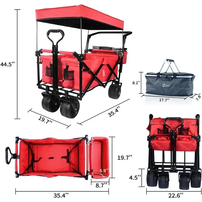 Collapsible Wagon Heavy Duty Folding Wagon Cart with Removable Canopy, 4