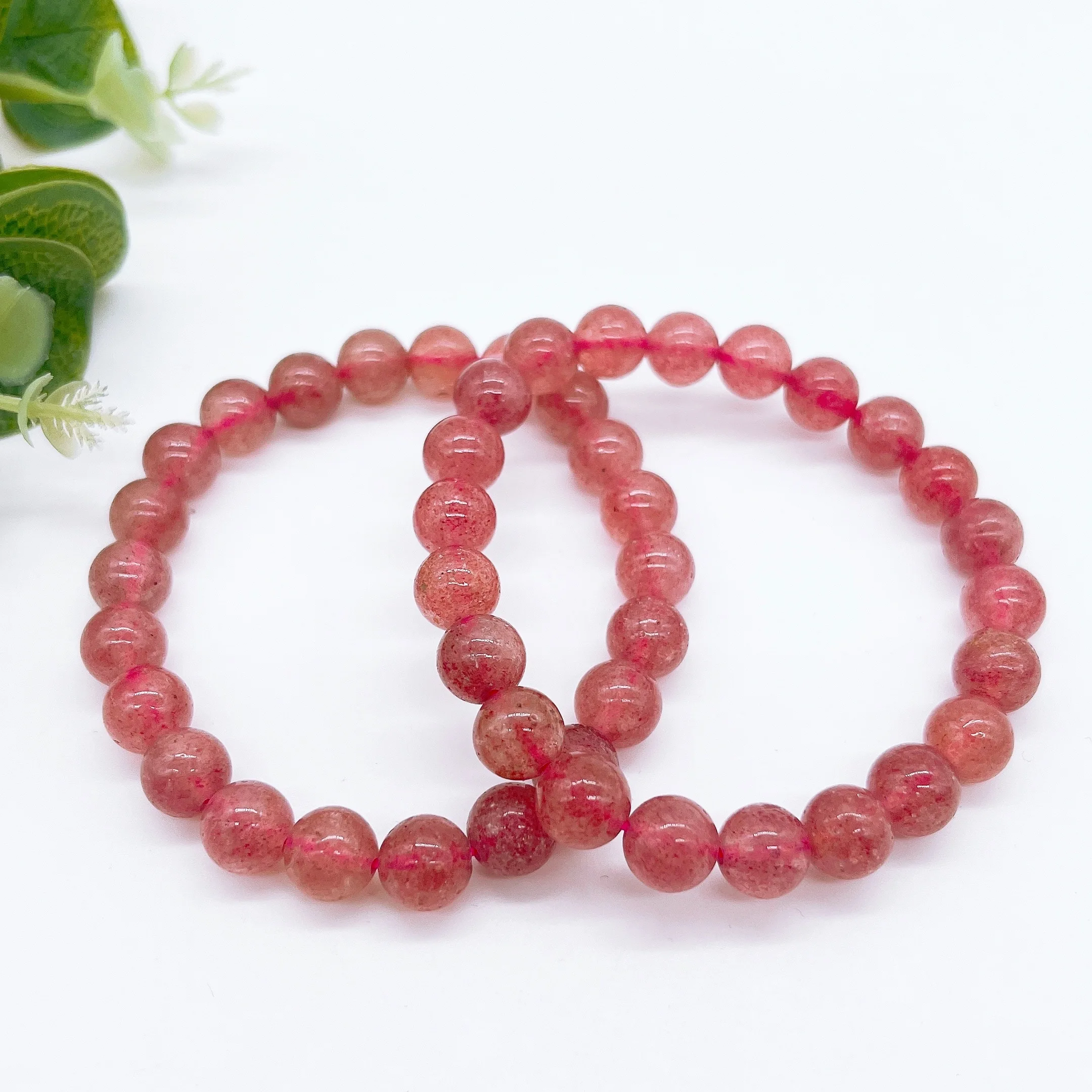 

Natural Strawberry Quartz Bracelet Pink Crystal Stone Smooth Round Beads Fashion For Women Exquisite Jewellery Home Decor Gift