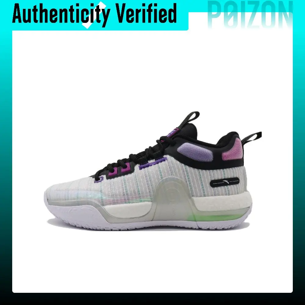 Anta Fabric Cushioning Slip Resistant Abrasion Resistant High top Basketball Shoes Men's White Black Purple 112241112-1