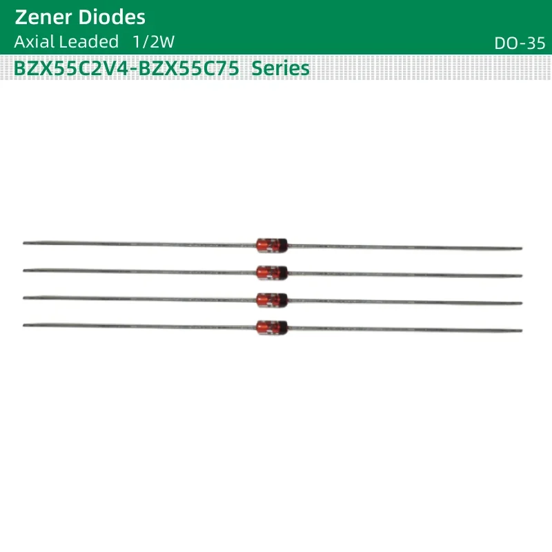 50 pçs/lote 1/2W Diodos Zener 0.5W BZX55C18/20V/22V/24V/27V/30V/33V/36V/39V/43V/47V/51V/56V/62V/68V/75V DO-35