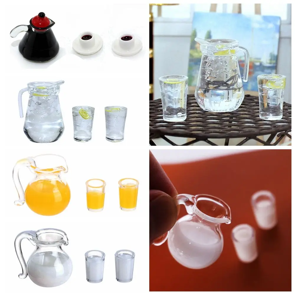 1 Set 1/12 Scale Simulation Miniature Drinking Model Drinks Jug Cup Coffee Milk Lemon Water Orange Juice Doll Accessories