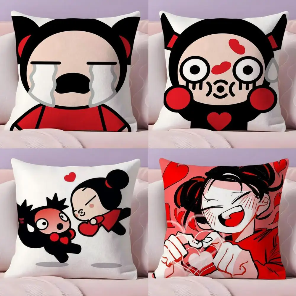 Fashion Cute Cartoon P-Pucca Cushion Cover Plush Fabric Soft Double-Sided Printed Sofa Warm Winter Home Gift Pillow Cover