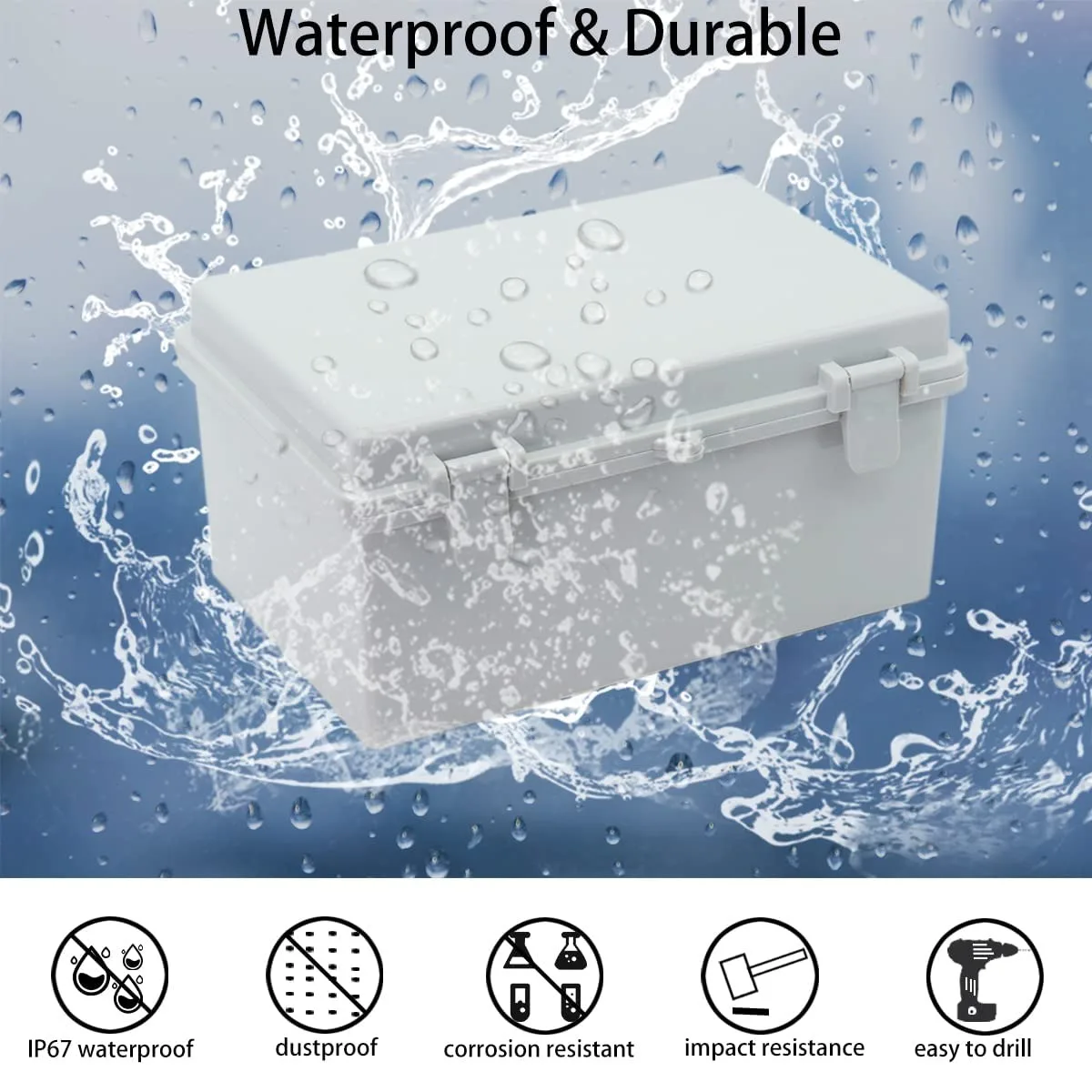 Junction Box, Hinged Cover IP67 Waterproof ABS Project Box , Electrical Box Enclosure with Mounting Plates