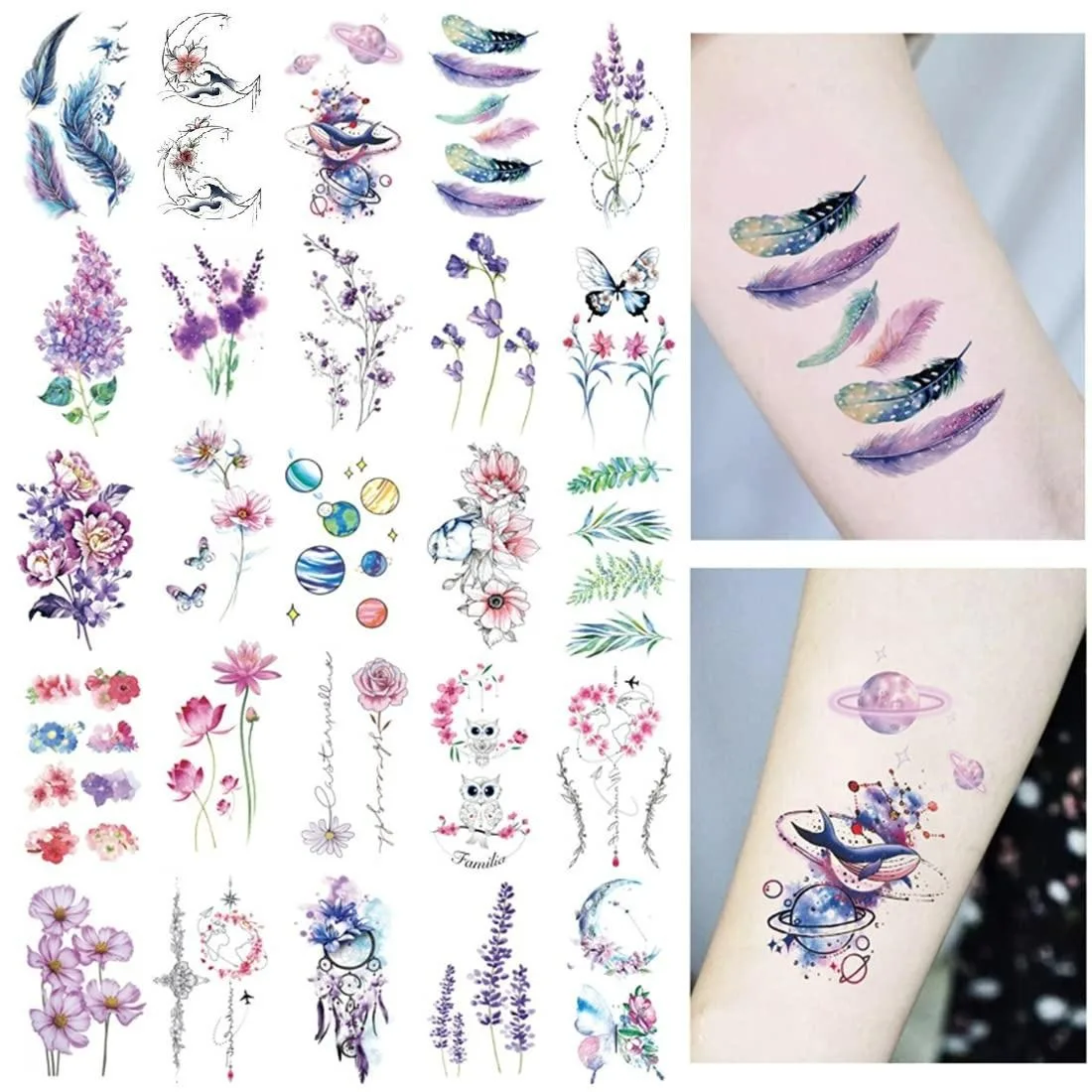

25 Pcs Flora Cherry Lavender Colorful Waterproof Tattoo Stickers Women Arm Chest Temporary Fake Tatoos 타투 스티커 тату
