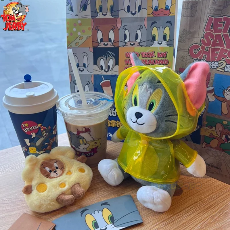 20CM Rain Coat Dressed Tom and Jerry Plush Toy Cartoon Cute Mouse Stuffed Doll Anime Cat Collection Kawaii Birthday Gift