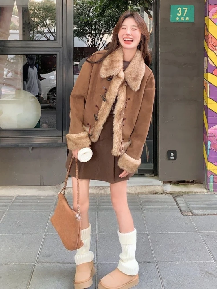 Style américain Vintage fausse fourrure veste manteau Harajuku élégant chaud manteau vêtements d'extérieur mode coréenne vêtements de sport femme Chic