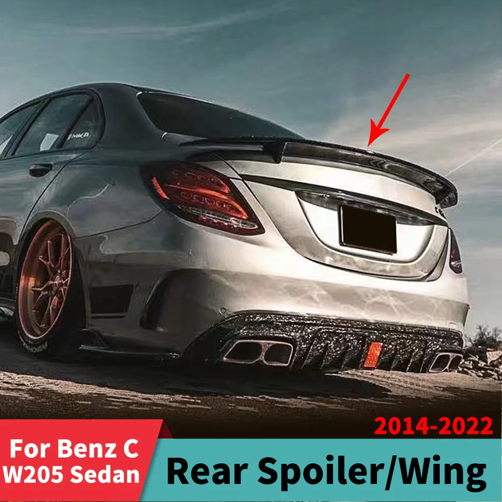 Rear Sport Spoiler Wing Body Kit Boot Lip For Mercedes Benz C W205 Sedan 4 Door and AMG C63 C43 2014-2022 Exterior Part Trim