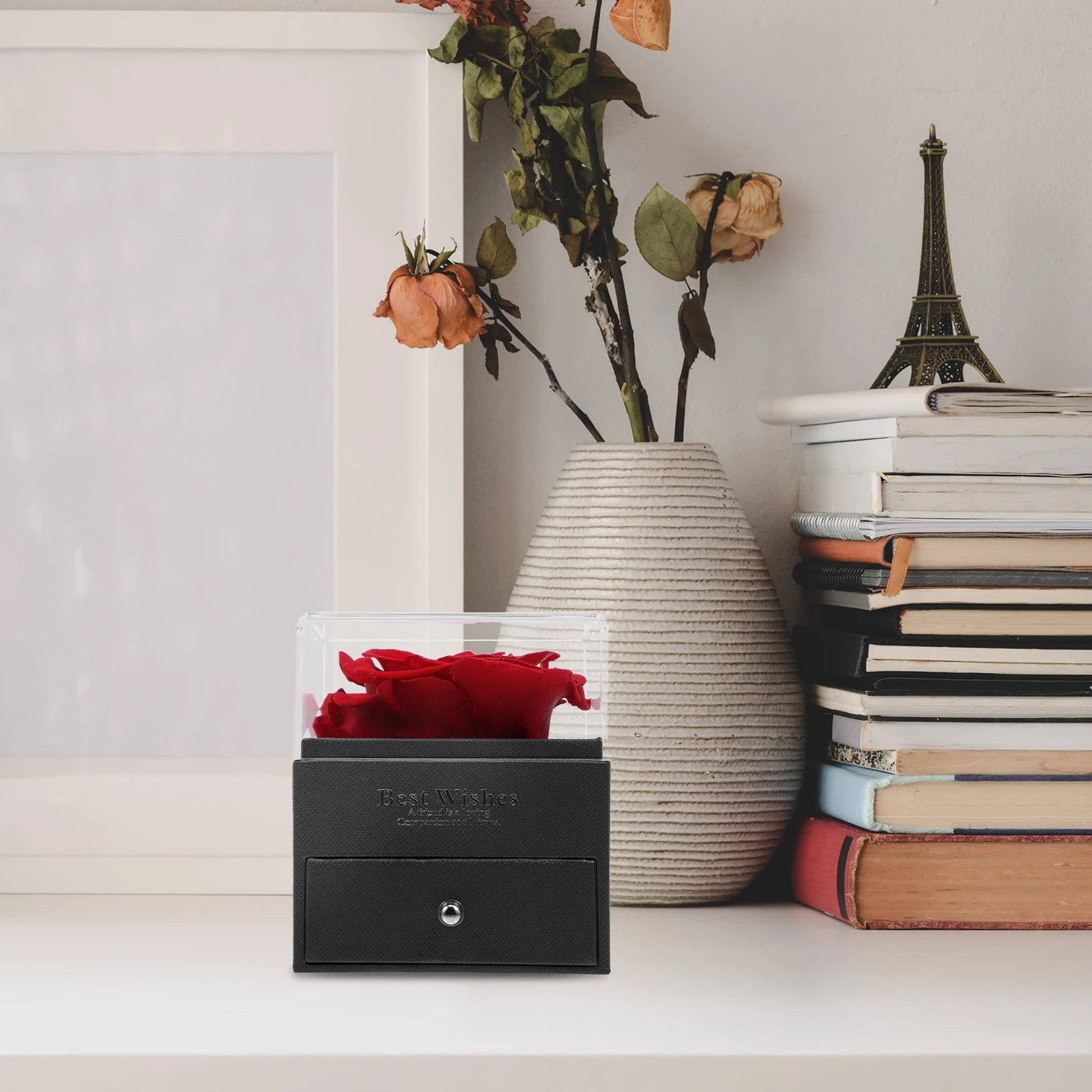 

Preserved Flower Gift Box Eternal Real Flowers Jewelry Case Portable Lightweight Necklace Storage Ring Holder Wedding Bridal