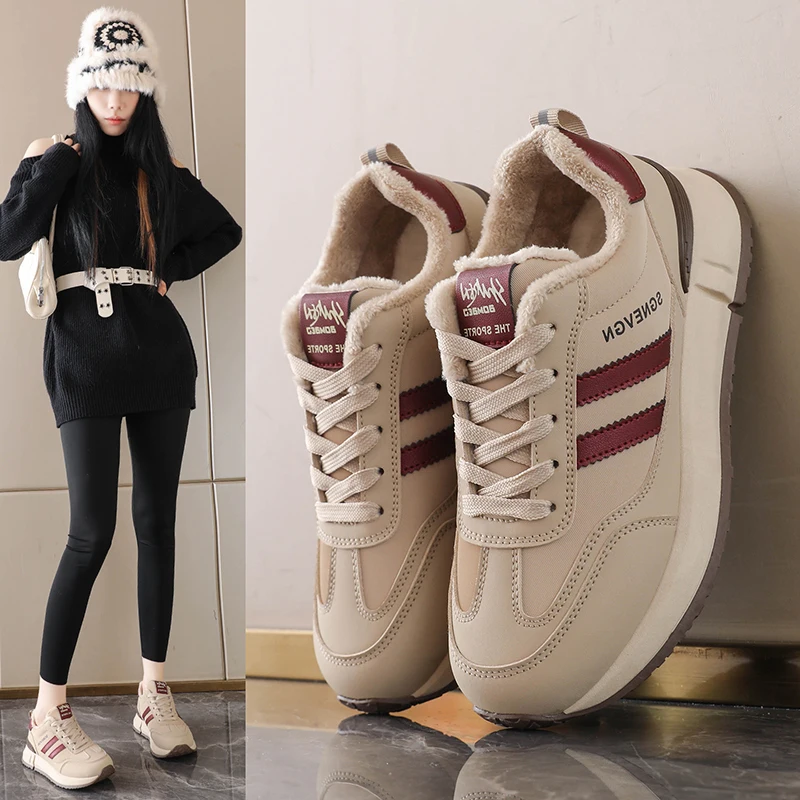 

Зимние теплые повседневные кроссовки, женские туфли для доски, модные беговые кроссовки на толстой подошве, увеличивающие рост, вулканизированная обувь