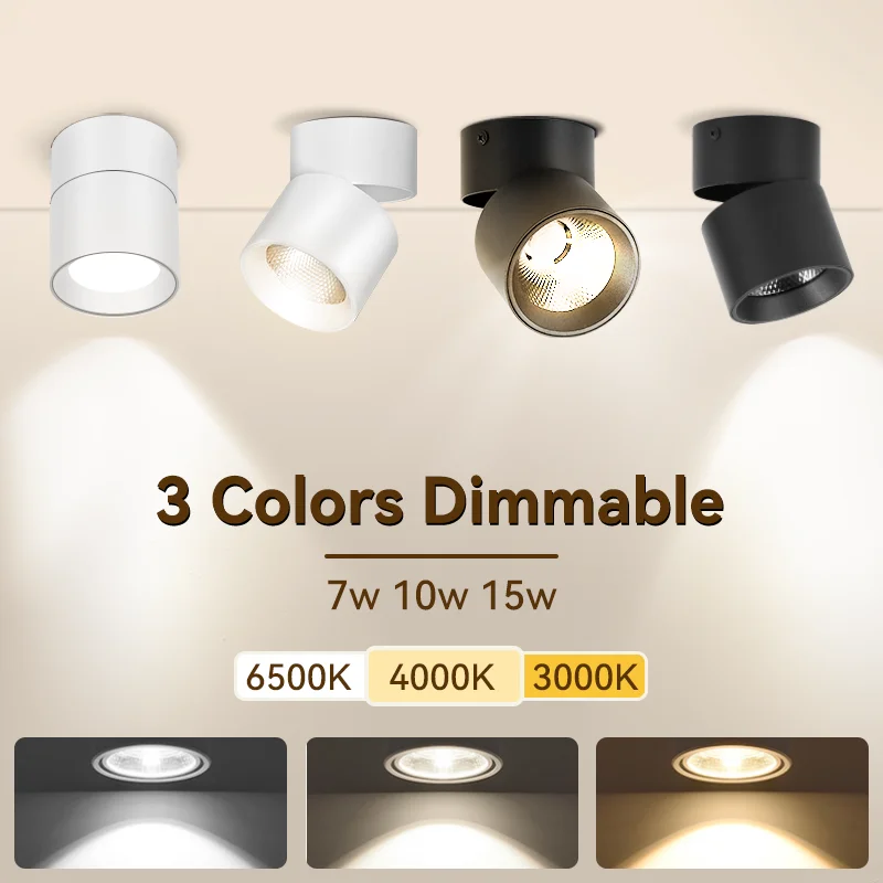 Kolory Możliwość przyciemniania Downlight LED Składany 360° ° Regulowana punktowa lampa sufitowa 7W 10W 15W Aluminiowe reflektory LED do salonu