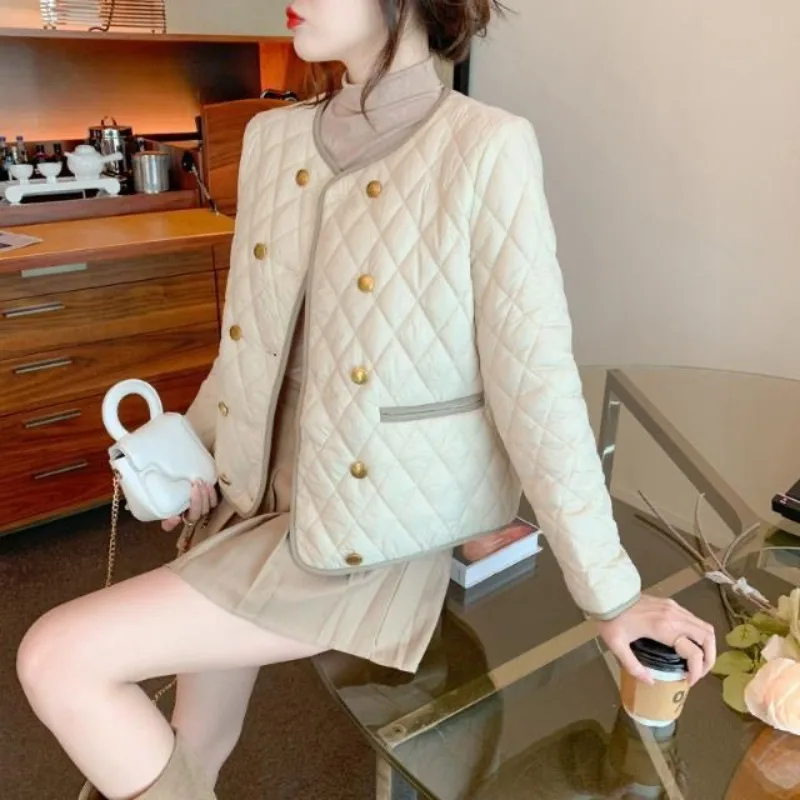 Xiaoxiang Style Argyle Cotton-padded Clothes Female Autumn and Winter New Style Fashion Western Style Short Coat Jackets