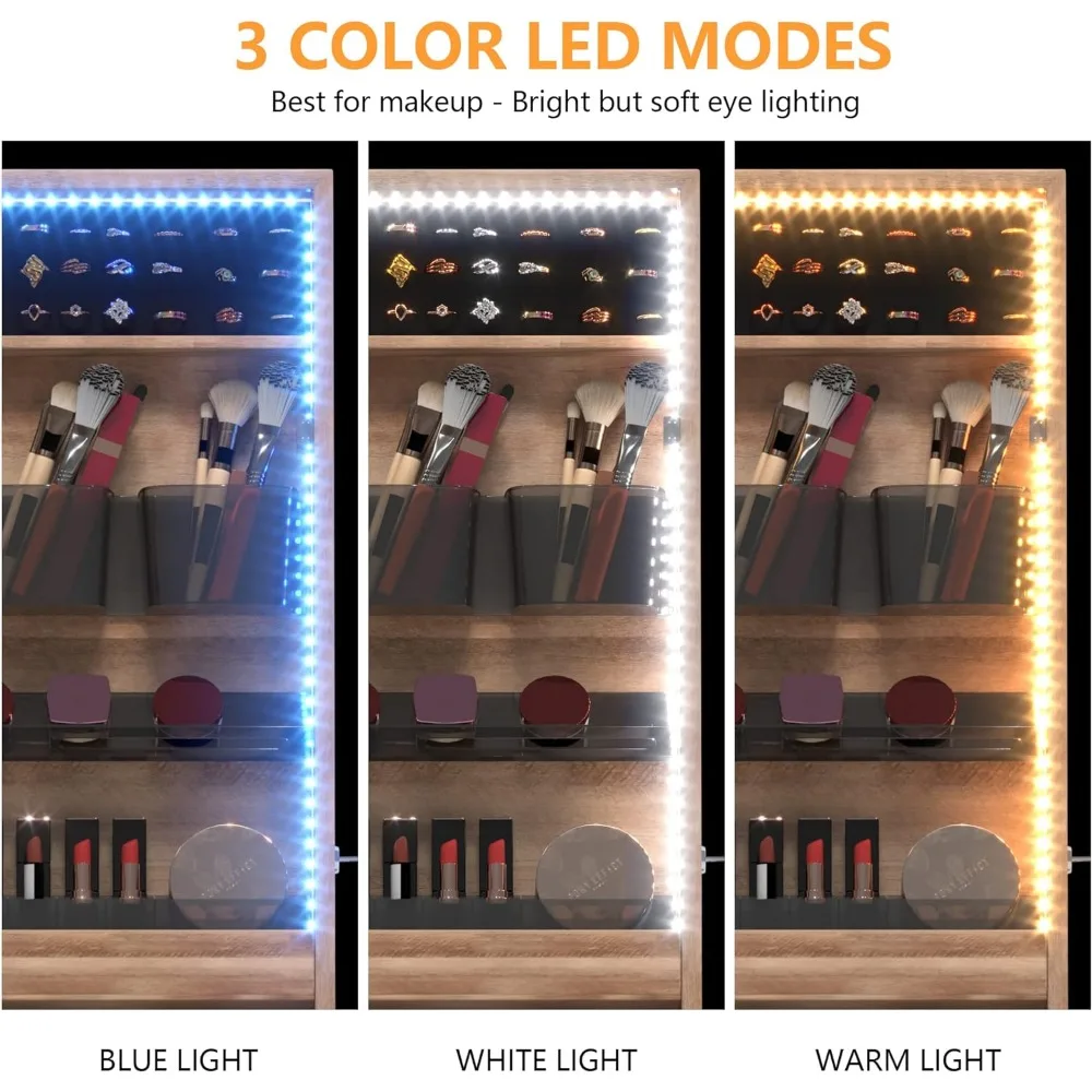 Lvsomt Opknoping/Over De Deur Spiegel Sieradenkast Met Led Verlichting, Afsluitbare Sieraden Armoire Organizer, Spiegel