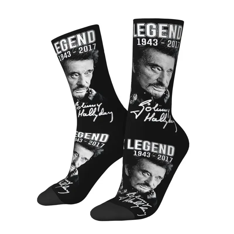 Kawaii Print Johnny Hallyday Socks for Women Men Stretchy Summer Autumn Winter France Rock Singer Crew Socks