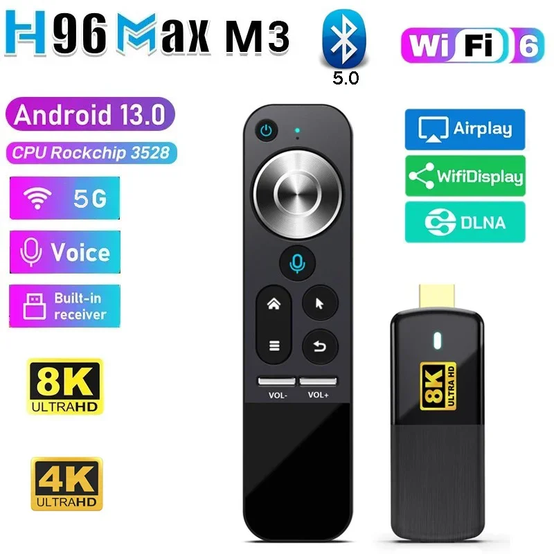 H96 Max M3 Android 13 TV Stick RK3528 Quad Core TV Box Support HD 8K 4K Voice Control Media Player 5G WIFI6 Set Top Box iptv