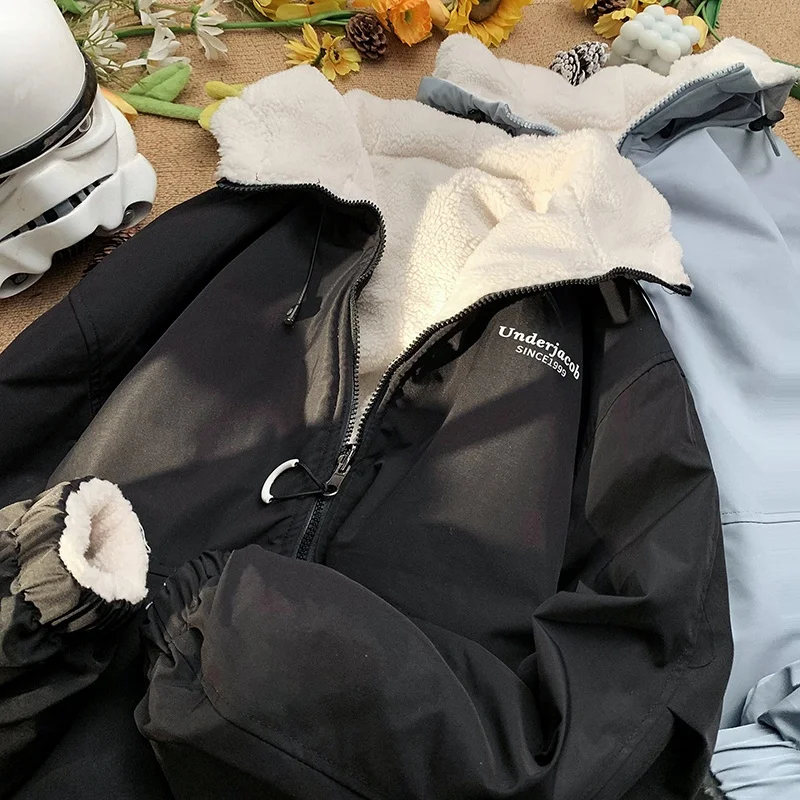 

Двусторонняя куртка из овечьей шерсти для мужчин, новая зимняя утепленная хлопковая куртка-пуховик с наполнителем из овечьей шерсти