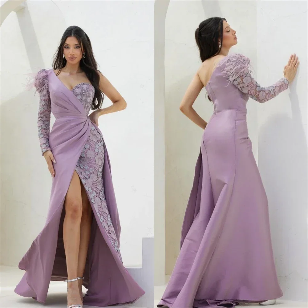 

Customized Evening Gown Prom Dress One-shoulder A-line Floor Length Applique Flower Bespoke Occasion Dresses Saudi Arabia Formal