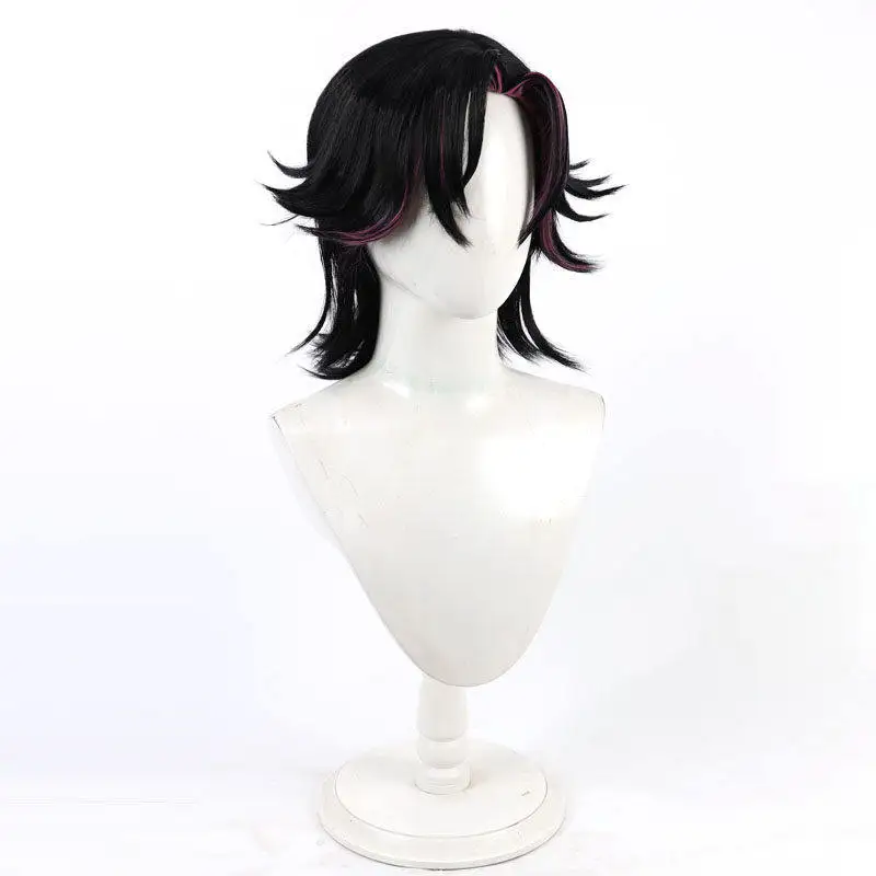 Vezalius Bandage Cosplay Wig vtuber Black Short Pink Heat Resistant Synthetic Hair Halloween Party Role Play Carnival + Wig Cap view 2
