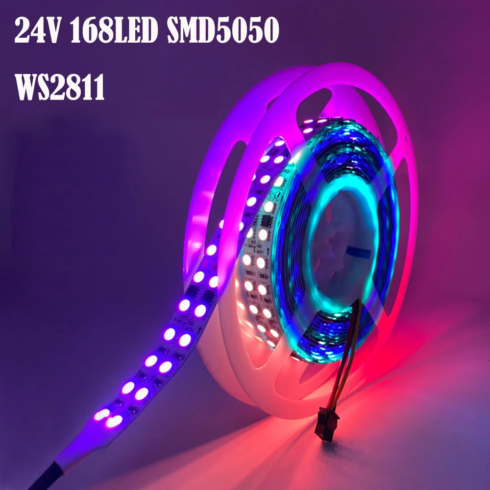 スマートLEDストリップライト,24v ws2811ダブルローライトストリップライト,2811 smd,高輝度,5m,5050ダイオード/m,168 smd