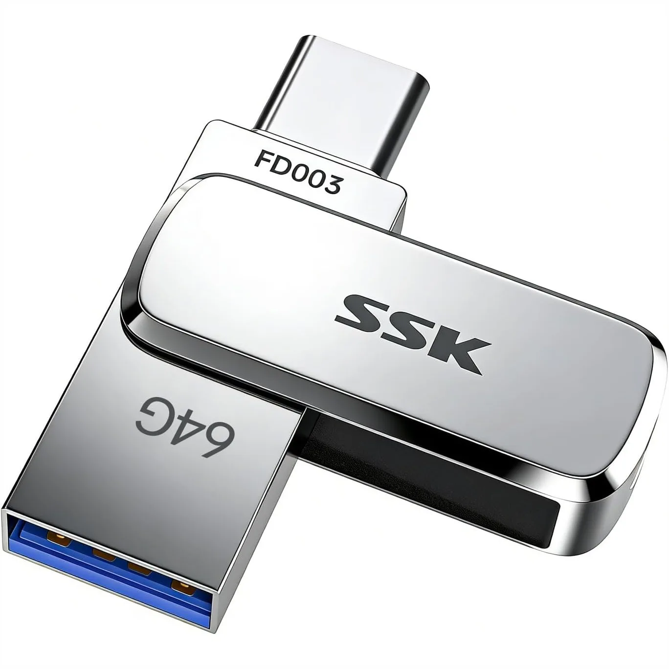 64GB Dual USB Flash Drive with 240MB/s Read Speed, Type-C and USB-A 3.2 OTG Memory Stick for iPhone 15/16 Pro, Android, Windows